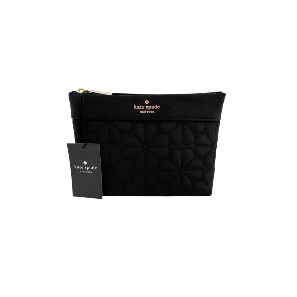 KATE SPADE New York Spade Flower Quilted Cosmetic Pouch in Black